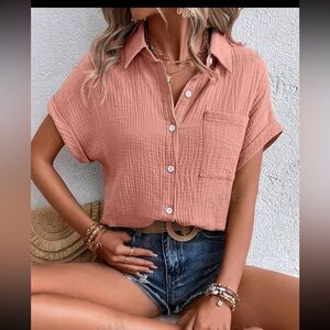 SHEIN LUNE Batwing Sleeve Pocket Patched Shirt Size Large